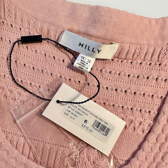 NWT Milly ‘Textured Tech Knit Lace Detailed Tank Top’ in Dahlia Pink Size 14/16 - Picture 2 of 13